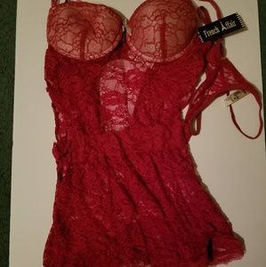 French Affair Hot Pink Lace Babydoll Set